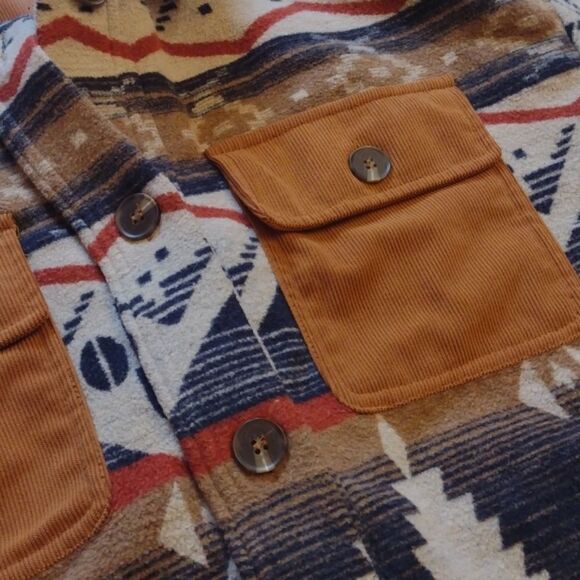 Western Shaket Sweater Jacket Tribal Aztec Print brown black buttondown L - Picture 7 of 13